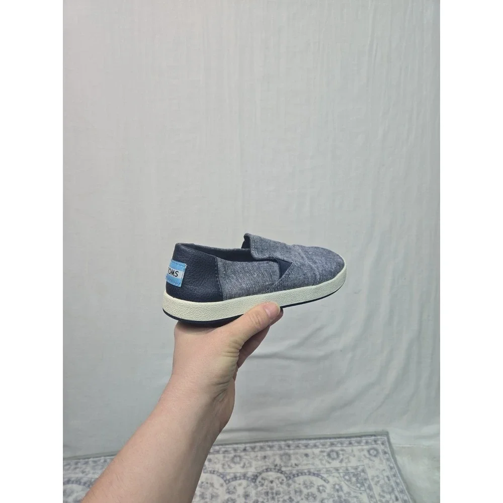 TOMS Boys Y 2.5 Youth Boat‎ Low Top Shoe Slip On Sneaker Canvas Blue Chambray